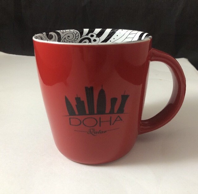Doha Qatar Designer Red Coffee Mug With Black/White Interior eBay