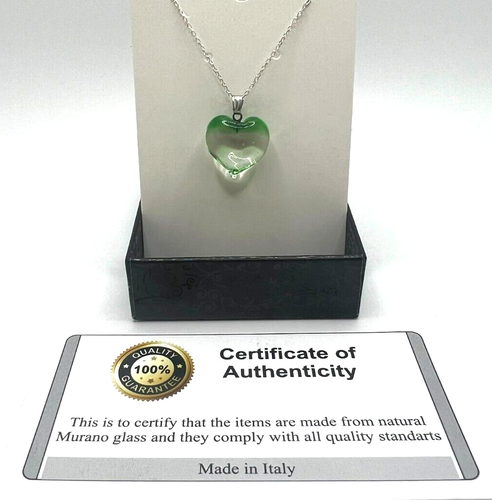 Murano Glass, Handcrafted Green Heart Pendant & 925 Sterling Silver Necklace - Picture 5 of 12