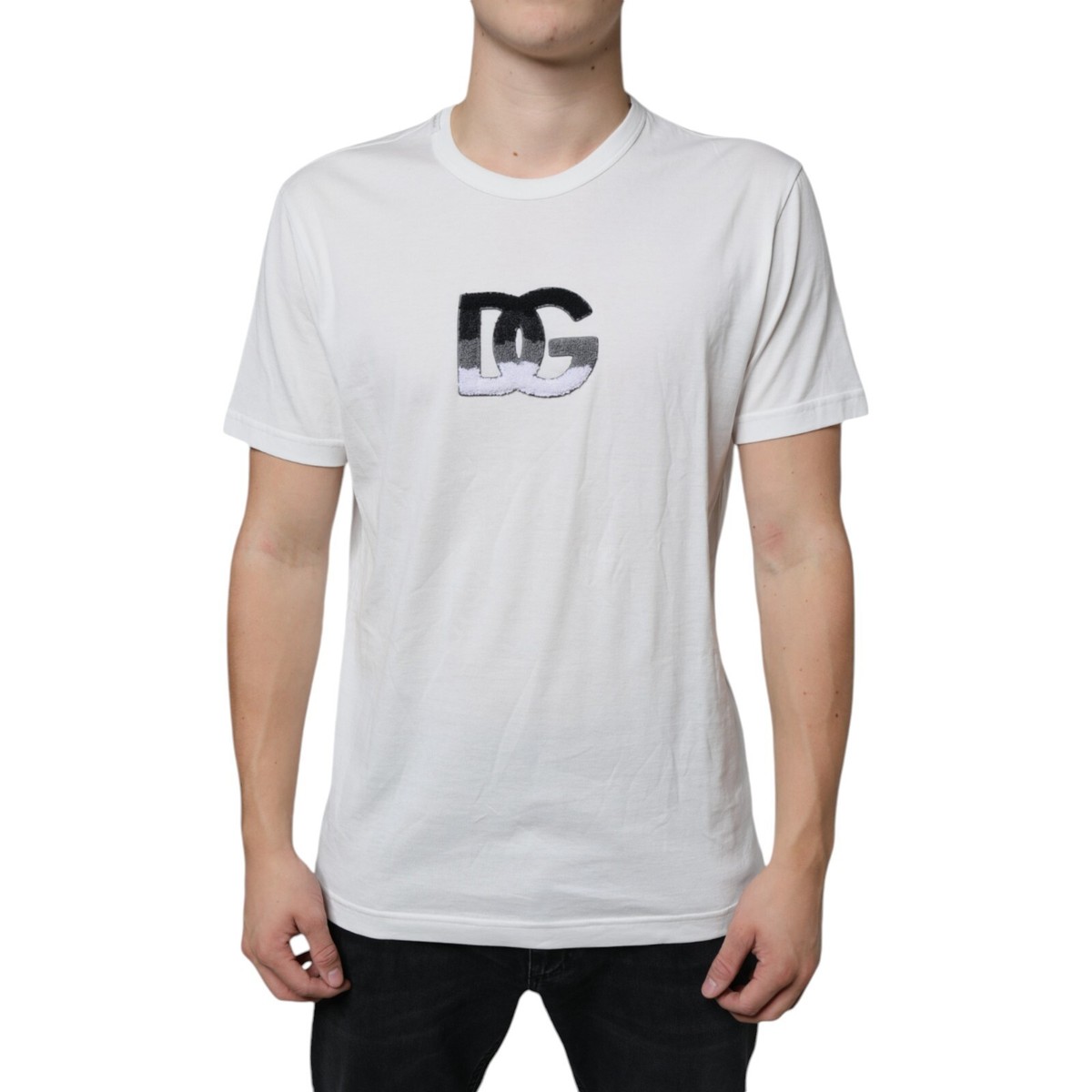 DOLCE & GABBANA T-shirt White Cotton DG Logo Print Casual IT52 