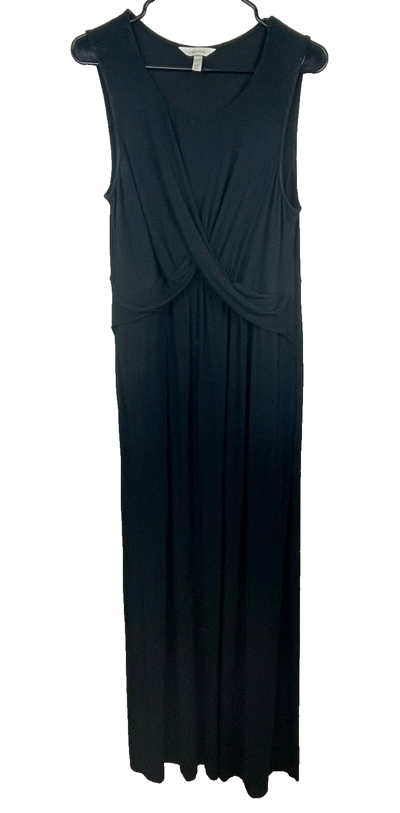 Soma Maxi Dress L Large Black Jersey Stretch Sleeveless Pockets Washable Beachy-image