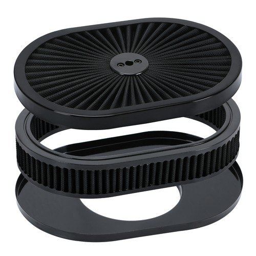 Black Air Cleaner 12'' Washable Element for 5-1/8" Single Carb 4 Barrel - Picture 2 of 12