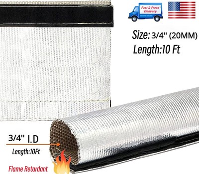 3/4''ID Metallic Heat Shield Sleeve 10Ft Insulated Wire Hose Wrap Heat Sheath