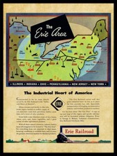 1943 Erie Railroad NEW Metal Sign: The Industrial Heart of America - Erie Routes
