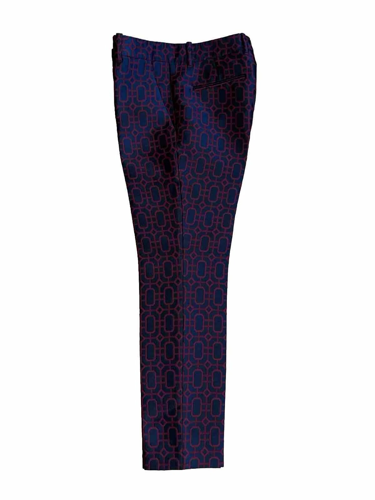 Gucci Pantalone Donna 40 Lana Rosso Nero Geometrico Designer Lusso Sartoriale Italia