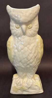 Belleek Ireland Great Horned Owl Vase Figurine Vintage Gold Mark Cream Yellow