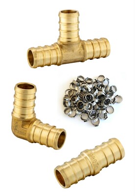 100 PCS 3/4'' Pex Crimp Brass Fittings &Stainless Steel Cinch Clamps,Lead Free