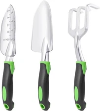 3 PCS Garden Tool Set – Heavy Duty Hand Trowel, Transplant Spade & Rake Kit New