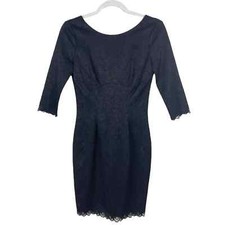 Black Halo Black Lace Mini Bodycon Dress Size 4 Cocktail Wedding Guest Office