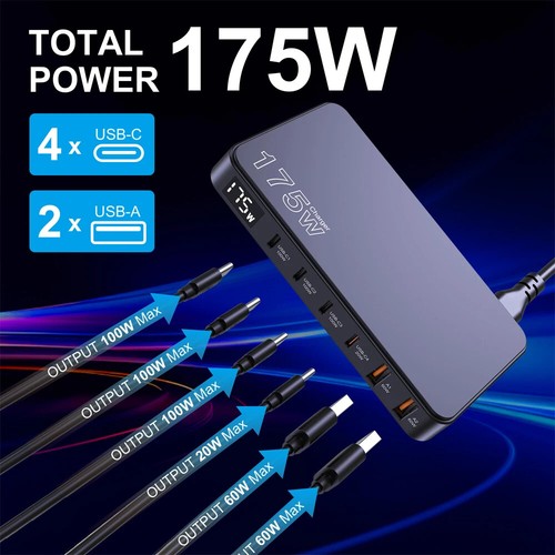 175W GaN USB C Charger LED Display 6-Port Desktop Charger Type C 45W Fast Charge - 第 3/28 張圖片