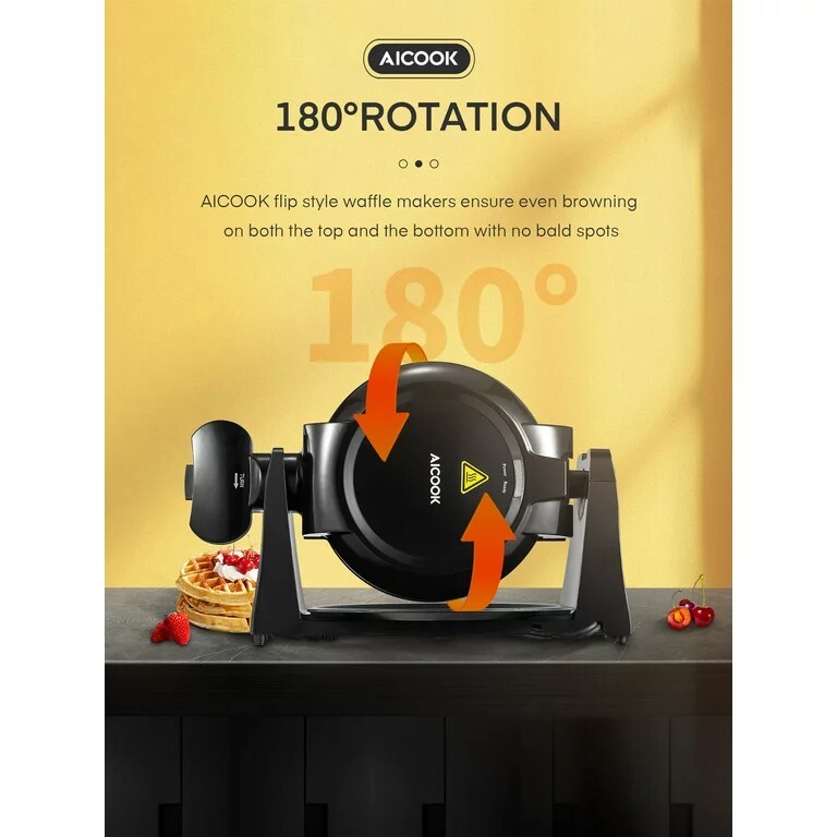 New AICOOK 180° Flip Double Belgian Waffle Maker 1400W, Nonstick