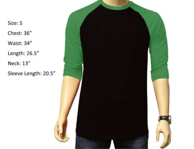 3/4 Sleeve Plain T-Shirt Baseball Raglan Jersey Sports Men's Black
