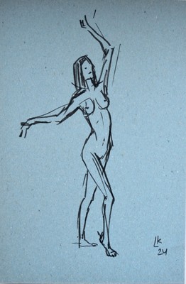 Minimalist Ink Drawing Woman Expressive Dance Pose for Modern Art Collectors