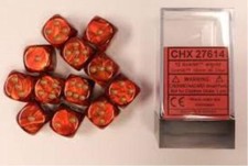 Chessex Dice d6 Sets 16mm Scarab Scarlet w/ Gold Pips Six Sided Die 12 CHX 27614