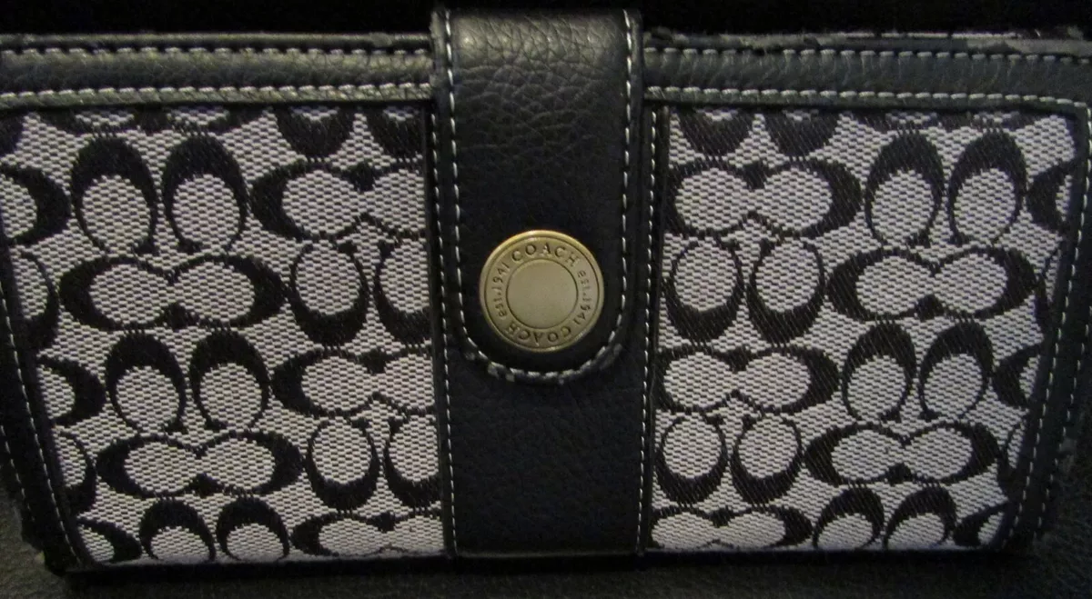 Coach Ladies Bifold Wallet Signature C Black Leather Trim eBay
