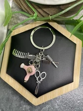 3.5 Silver-Tone 4 PC Hair Dresser Beautician Charm Keychain  New Free Ship B5008