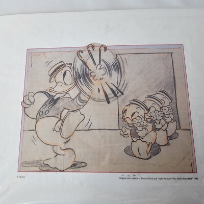 Disney Donald Duck Sketch Mr Duck Steps Out 1940 with Nephews Kunstdruck Neu