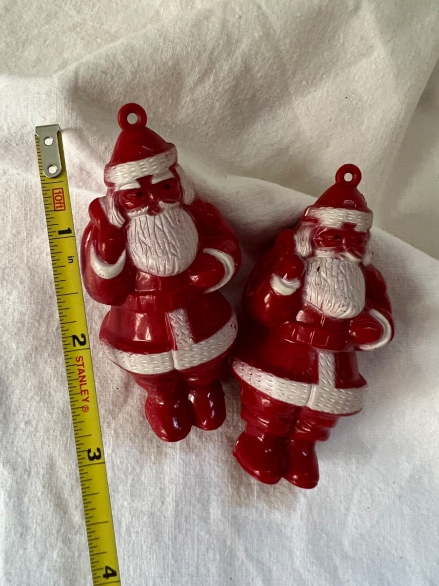 vintage 1950s hard plastic SANTA CLAUS ornament, retro red
