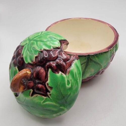 Vintage Grape Shaped Sugar Bowl w Lid Purple Green Ceramic Made Japan 3.75" - Picture 3 of 6