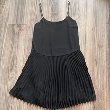 Theory Black Spaghetti Strap Pleated Flare Dress Size M