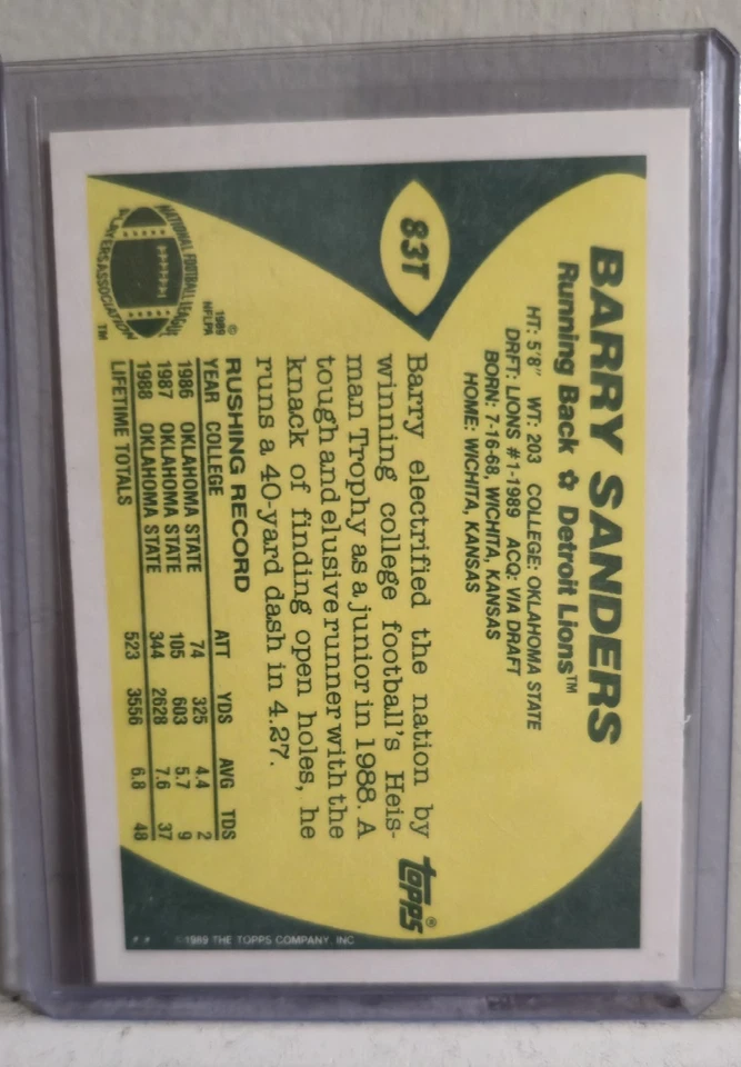 1989 Topps Traded - Barry Sanders #83T (RC) - Image 2 of 2