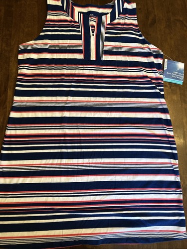 New Coolibar Women's Oceanside Tank Dress XL Navy Pink Striped Beach UPF 50
