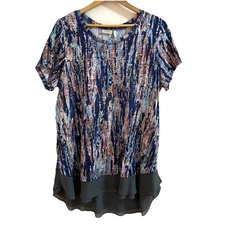 LOGO Lori Goldstein Tunic Top Women Size 1X Sheer Chiffon Tiered Ruffle Whimsy