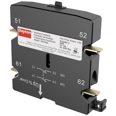 DAYTON 783Y05 Auxiliary Contact, 0NO/2NC, 10 A 783Y05