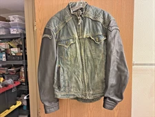 Icon Motorsports Strongarm Blue Jean Denim/Leather Sleeves Jacket Men's Size XL