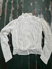 1900s Edwardian White Cotton Embroidered Lace Cotton Lawn Mousseline Top
