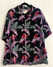 PARADISE FOUND Shirt Hawaiian MADE HAWAII- Black, Floral, Red Parrots- Men's 2XL