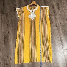 Moroccan Kaftan Dress Summer Arabian V-Neck Embroidered Cotton Blend OS