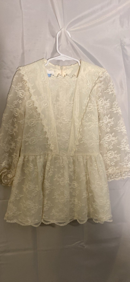 Vintage Bonnie Jean Lace Dress Girls Size 6x White Union Made Cottage Style