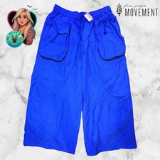 Free People Movement Athlete Blue Wide Leg Parachute Cargo Pants Women Large NWT