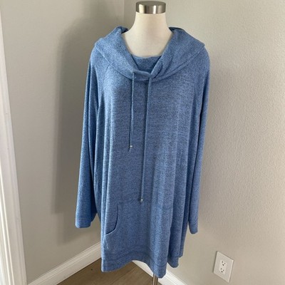NEW Catherines Womens Plus 4X Blue Knit Tunic Top Kangaroo Pocket Pullover