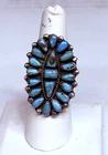 Vintage Silver Zuni Blue Turquoise Petit Point Ring Size 6.75
