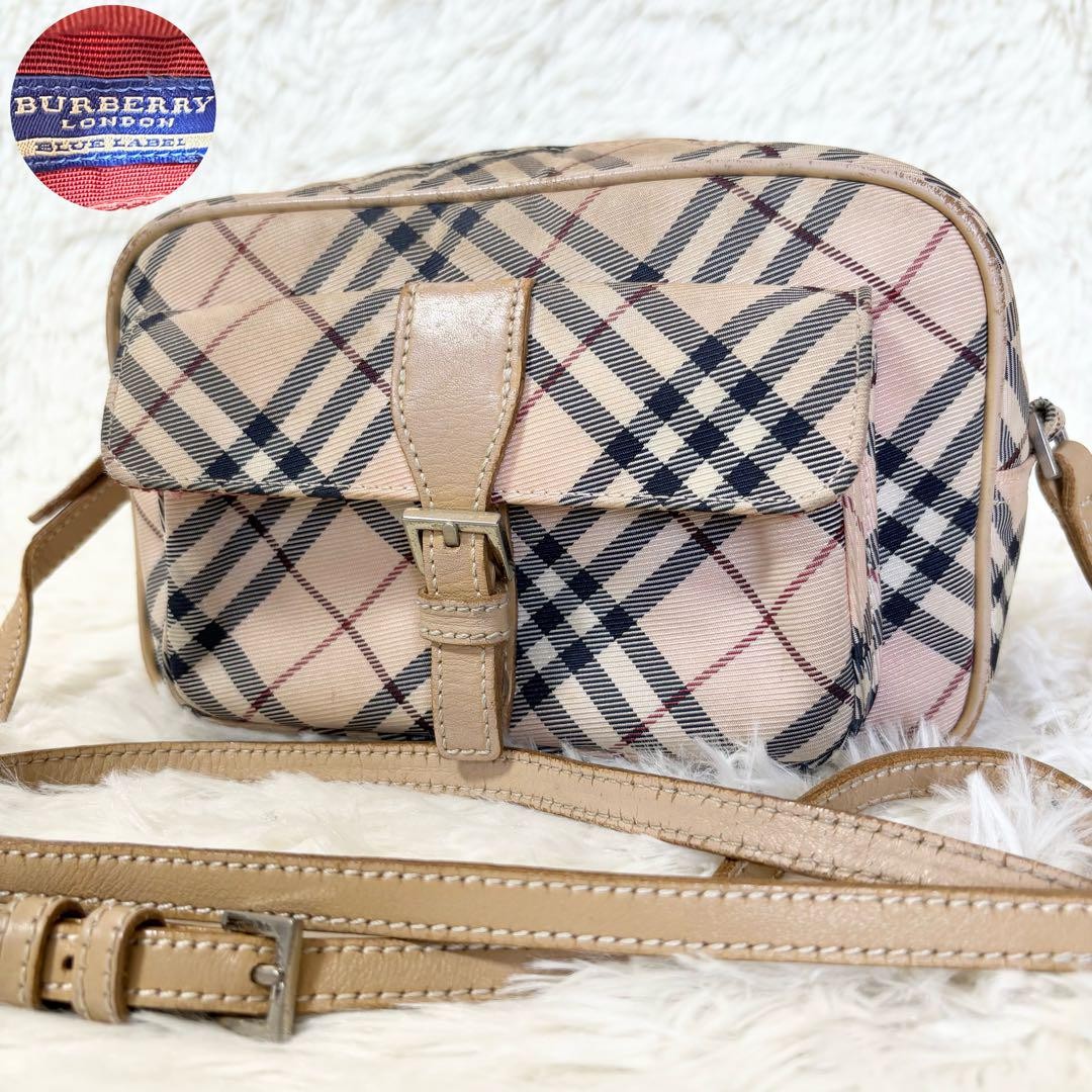 BURBERRY Blue Label Shoulder Crossbody Camera Bag Nova Check Pink Used Women