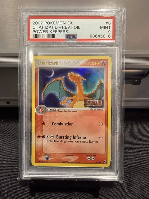 PSA 9 POKEMON CHARIZARD-REVERSE FOIL #6 2007 POKEMON EX POWER KEEPERS
