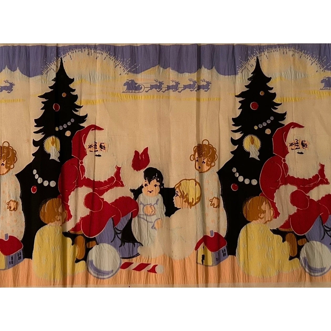 Vintage Dennison 1920s Christmas Santa Children Crepe Paper Roll 9' x 13" image 1