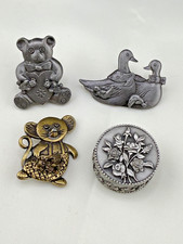 Vintage Pewter Brooch With Matching Pierced Earrings Lot One Trinket Box Mouse