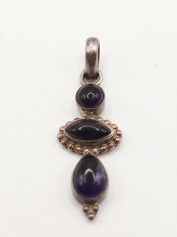 Ciondolo Charm Antico Vintage donna argento 925 Ametista Quarzo X Collana - Immagine 2 di 4