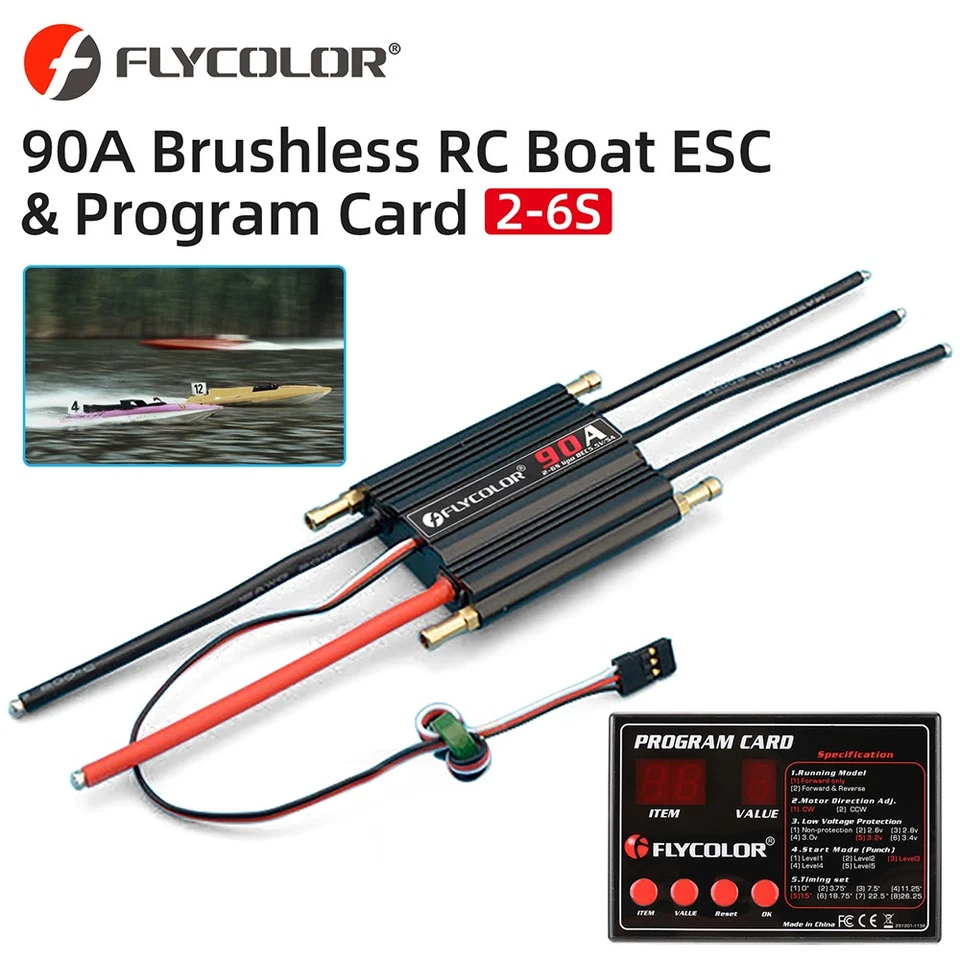 Flycolor 90A Brushless ESC &Program Card 2-6S for RC Electric Gasoline Jet Boats - Image 3 of 4