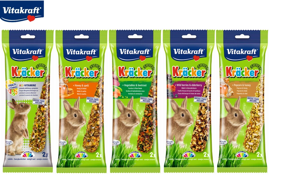 VITAKRAFT KRACKER RABBIT SMALL ANIMAL TREAT FOOD STICK VARIETY FLAVOURS 5 PACK