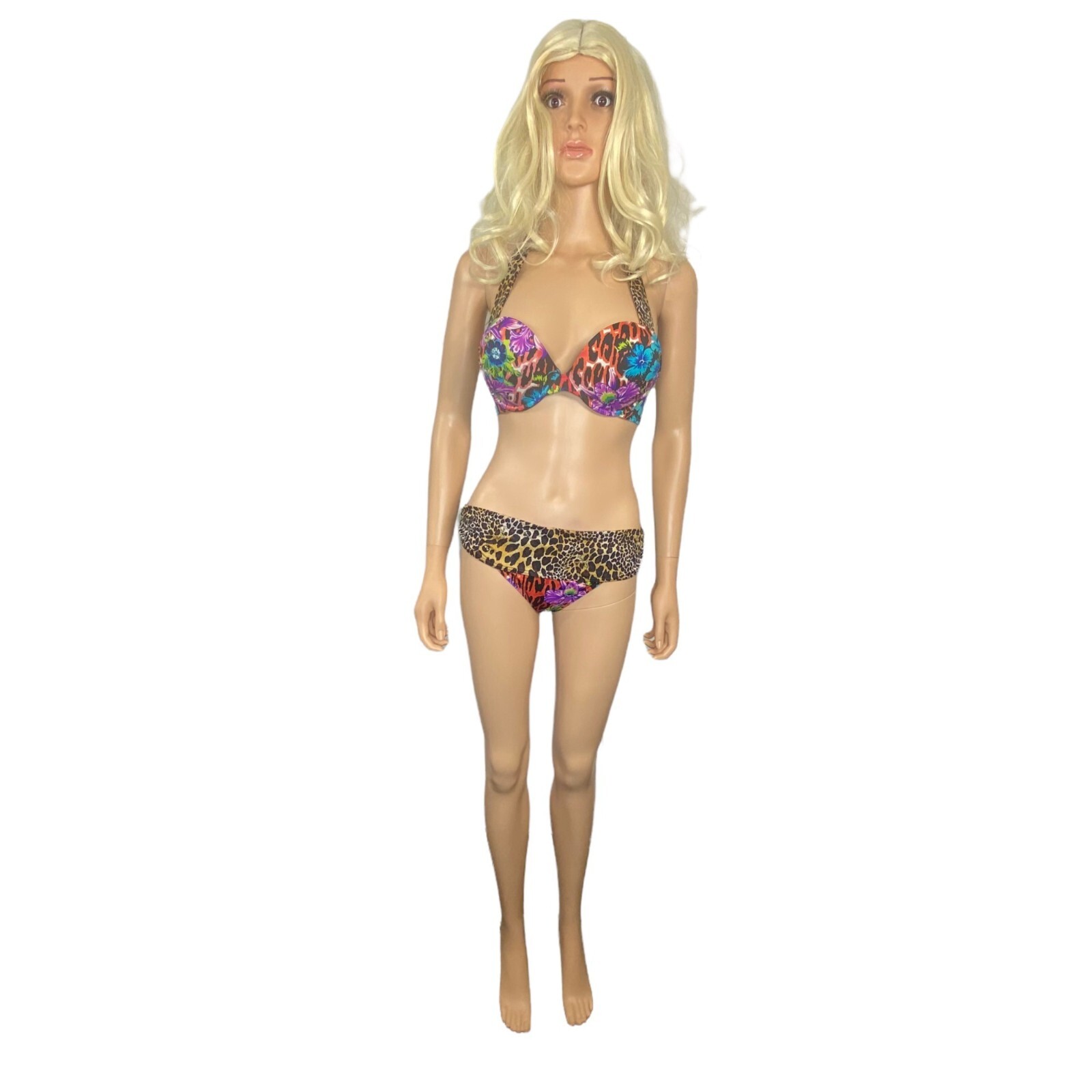 Victoria's Secret Floral Leopard Skull Bombshell Bikini Set 34B M Rare Add 2 cup image 7