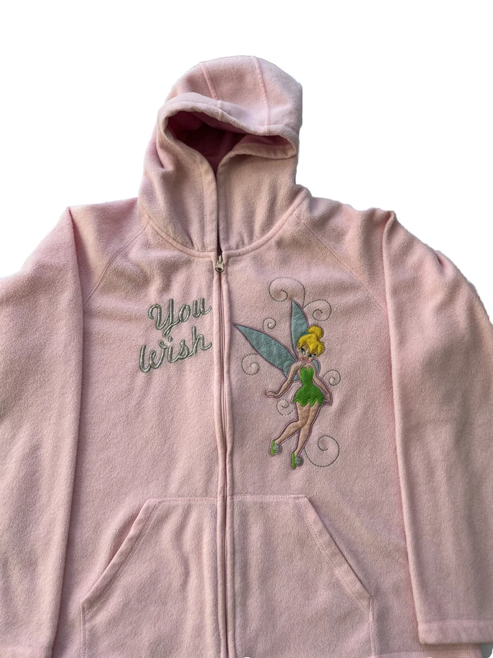 Chaqueta polar con capucha y cremallera completa Disney para mujer L Tinker Bell rosa bordada Foto 2 de 4