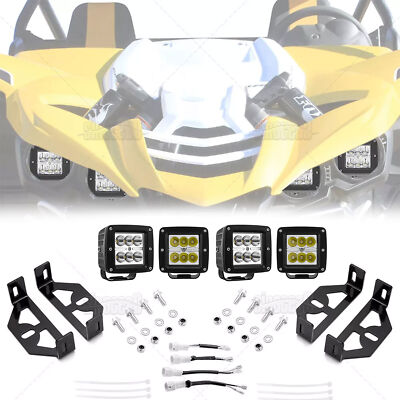 For Yamaha YXZ1000R Bumper LED Headlight Kit 4x Light Pods Mounting Wire Kit 15+