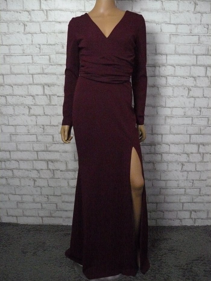 $288 Dress the Population Carmen Crepe Sheath Gown Burgundy Wine S NEW D428