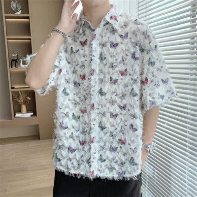 Mens See Through Lace Short Sleeve Mesh Floral Shirt | eBay