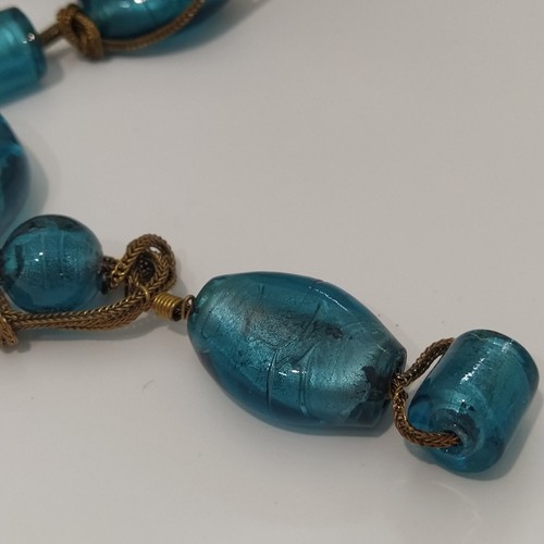 Handmade Murano Blue Carnival Glass Beads On Brass Foxtail Chain Necklace - Picture 7 of 18