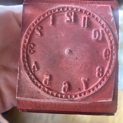 Antique clock rubber stamp no hands with red ink pad