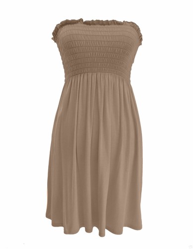 New Womens Plain Boobtube Bandeau Shirred Sheering Top Mini Dress Plus Size 8-22 - Picture 5 of 30